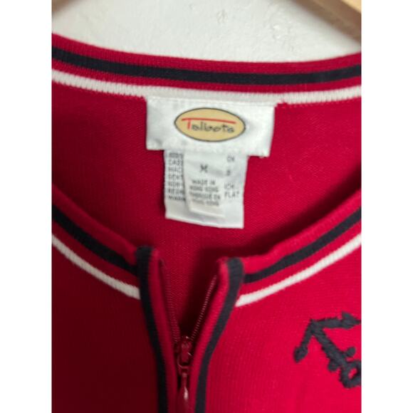Vintage Talbots Sweater Womens Medium Red Embroidered Anchor Zipper Knit - Picture 3 of 7